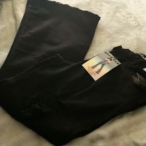 Woman's denim high waist distressed stretch flare leg jeans faded black size 29